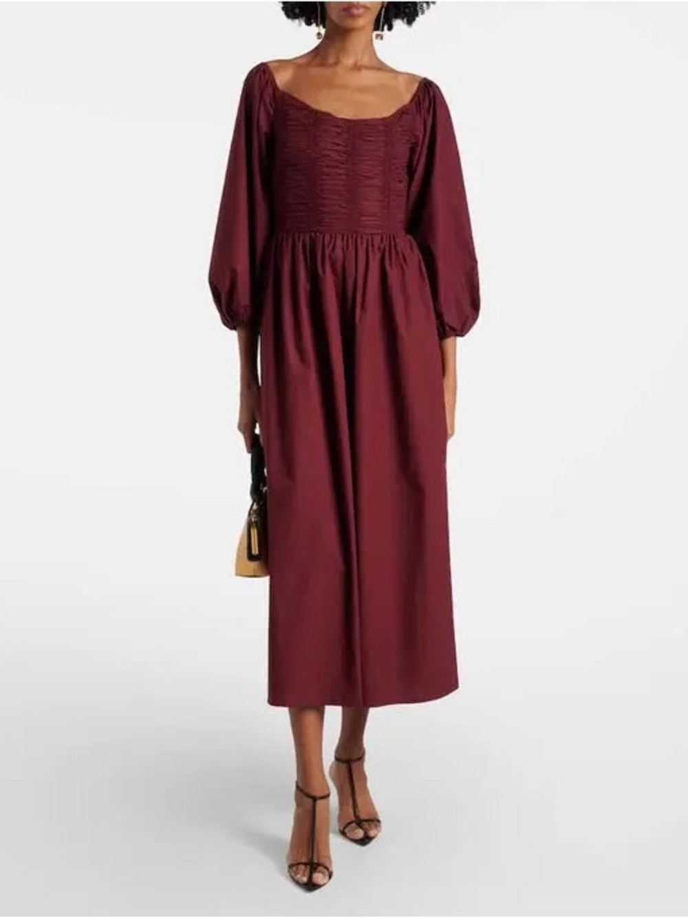NWT Faithfull the Brand Burgundy Smocked Midi with Balloon Sleeves